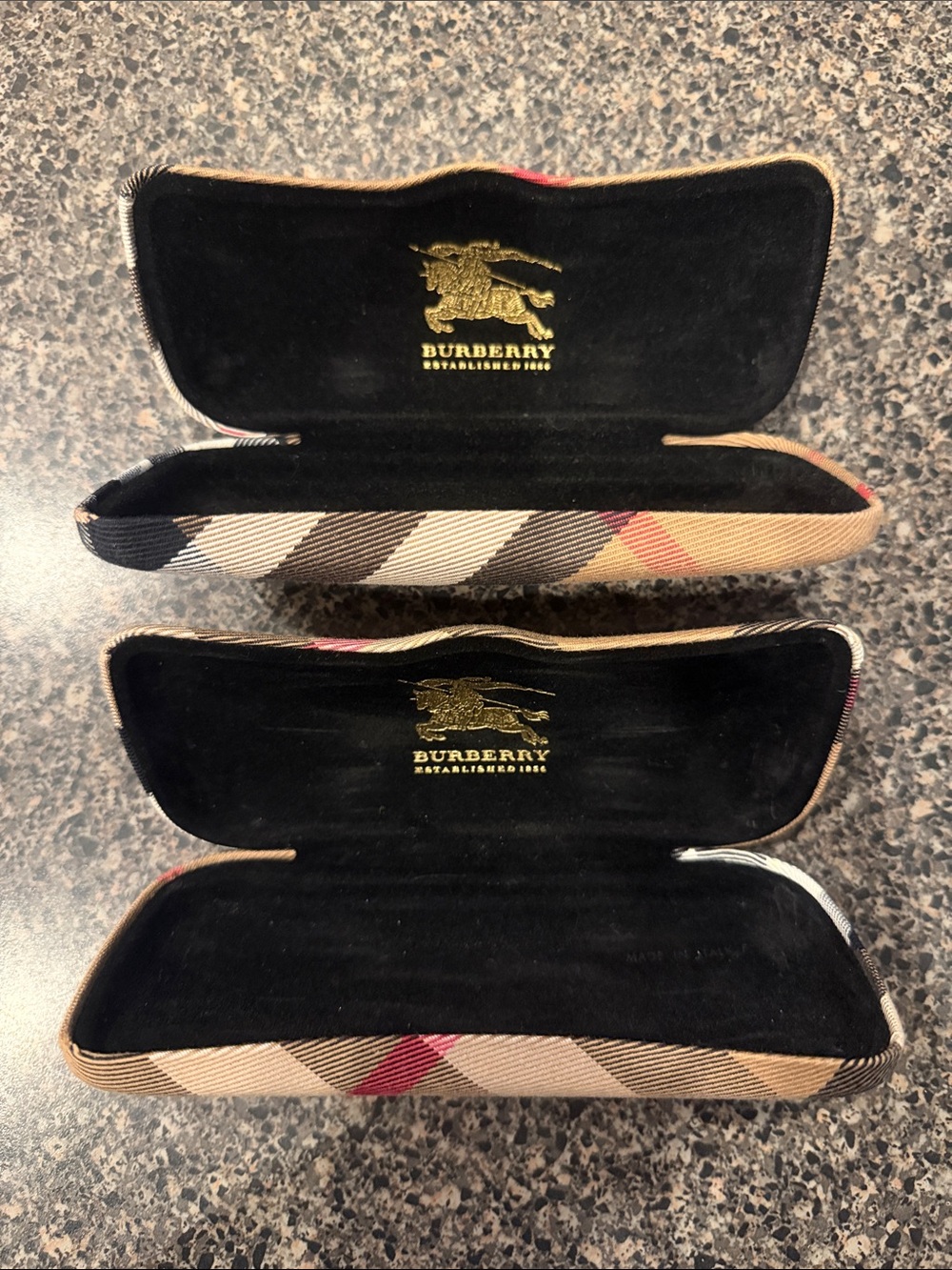 Burberry Black Velvet Lined Plaid Eyeglass Case with Gold Logo